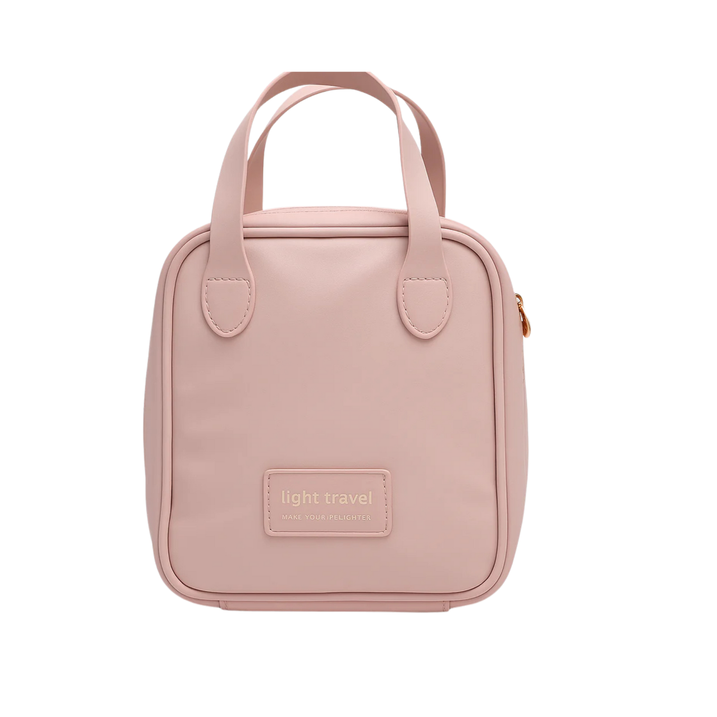 Cosmetiquera de mano compacta rosada con acabado elegante – Light Travel