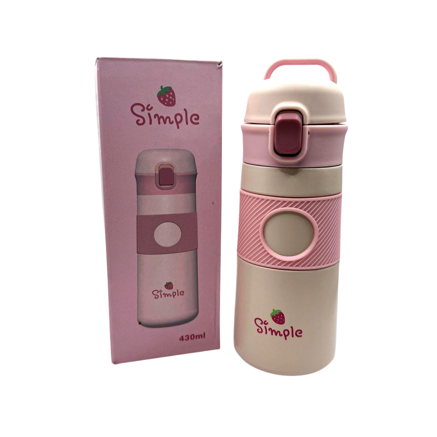 Termo portátil rosado 430 ml con tapa segura y diseño minimalista Simple