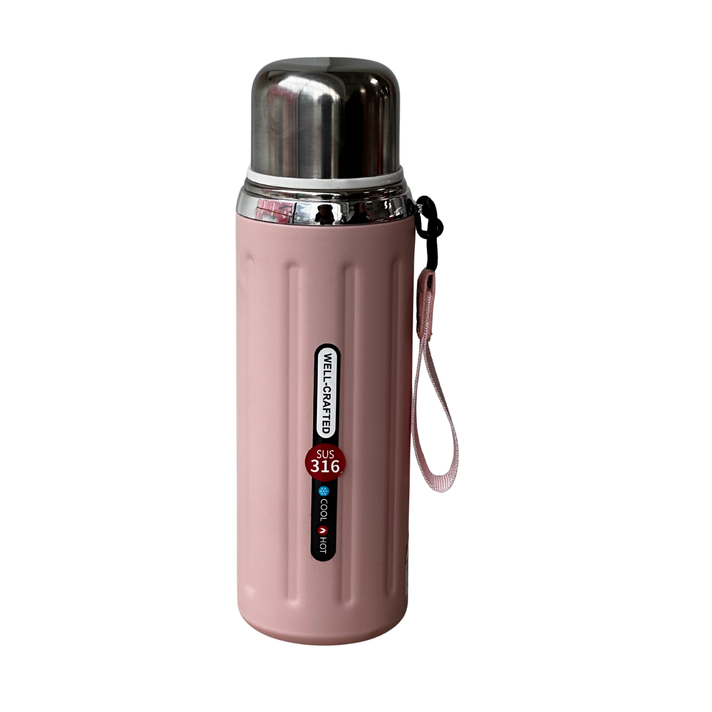 Termo rosado de acero inoxidable SUS 316 con tapa hermética y correa portátil