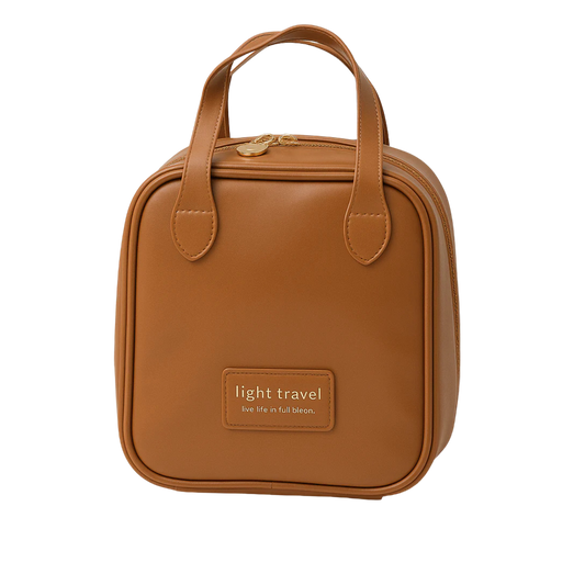 Cosmetiquera de mano compacta café con acabado elegante – Light Travel