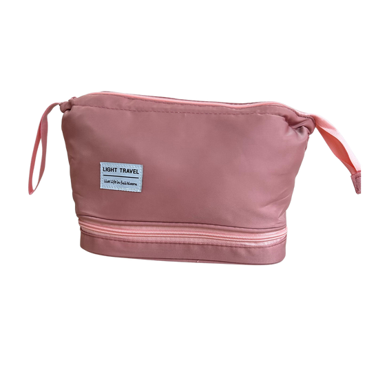 Neceser de viaje con doble compartimento color rosado – Light Travel