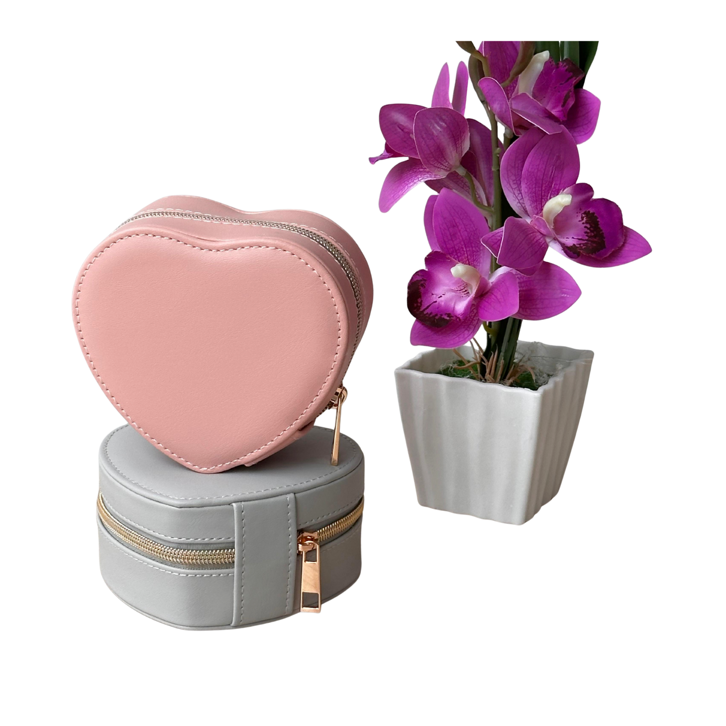 Estuche organizador para joyas en forma de corazon tono rosado elegante