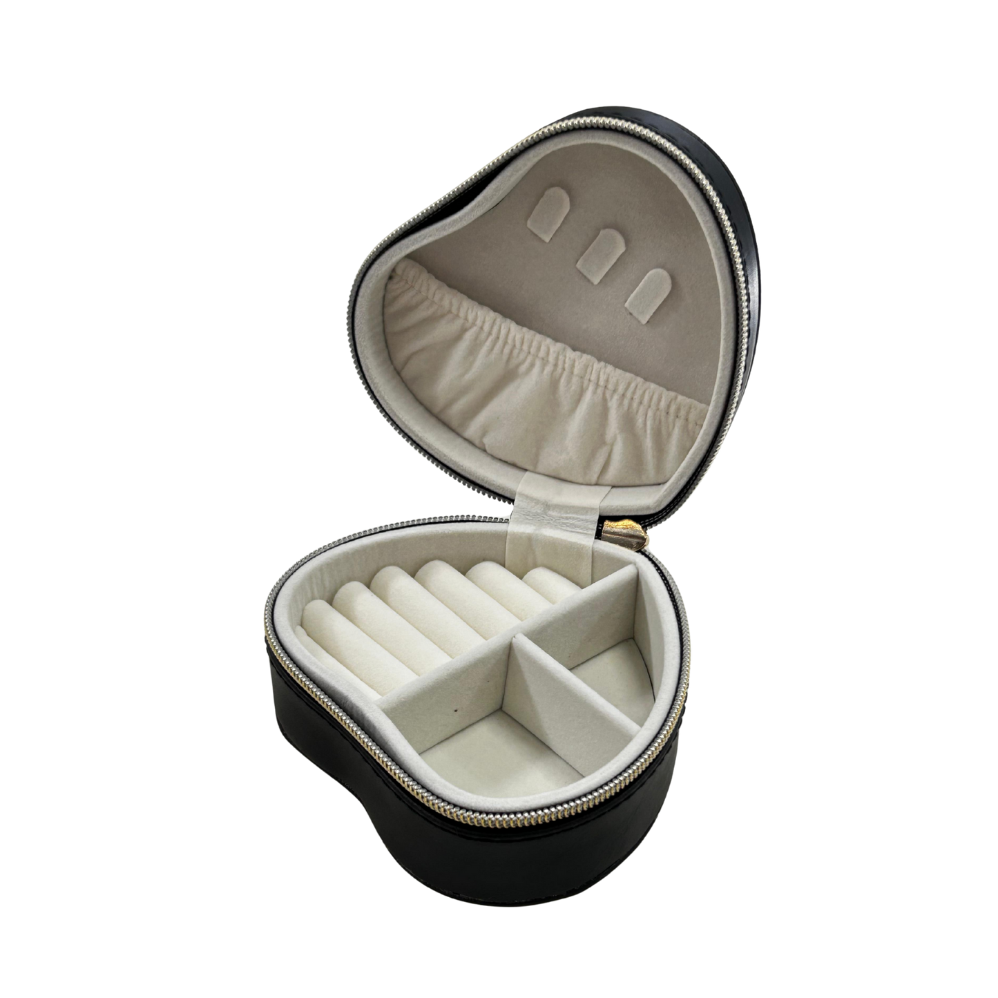 Estuche organizador para joyas en forma de corazon tono negro elegante