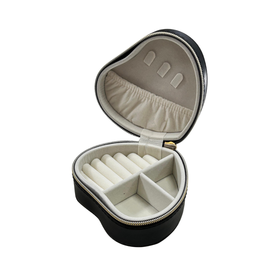 Estuche organizador para joyas en forma de corazon tono negro elegante