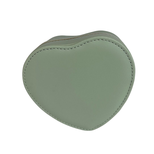 Estuche organizador para joyas en forma de corazon tono verde menta elegante