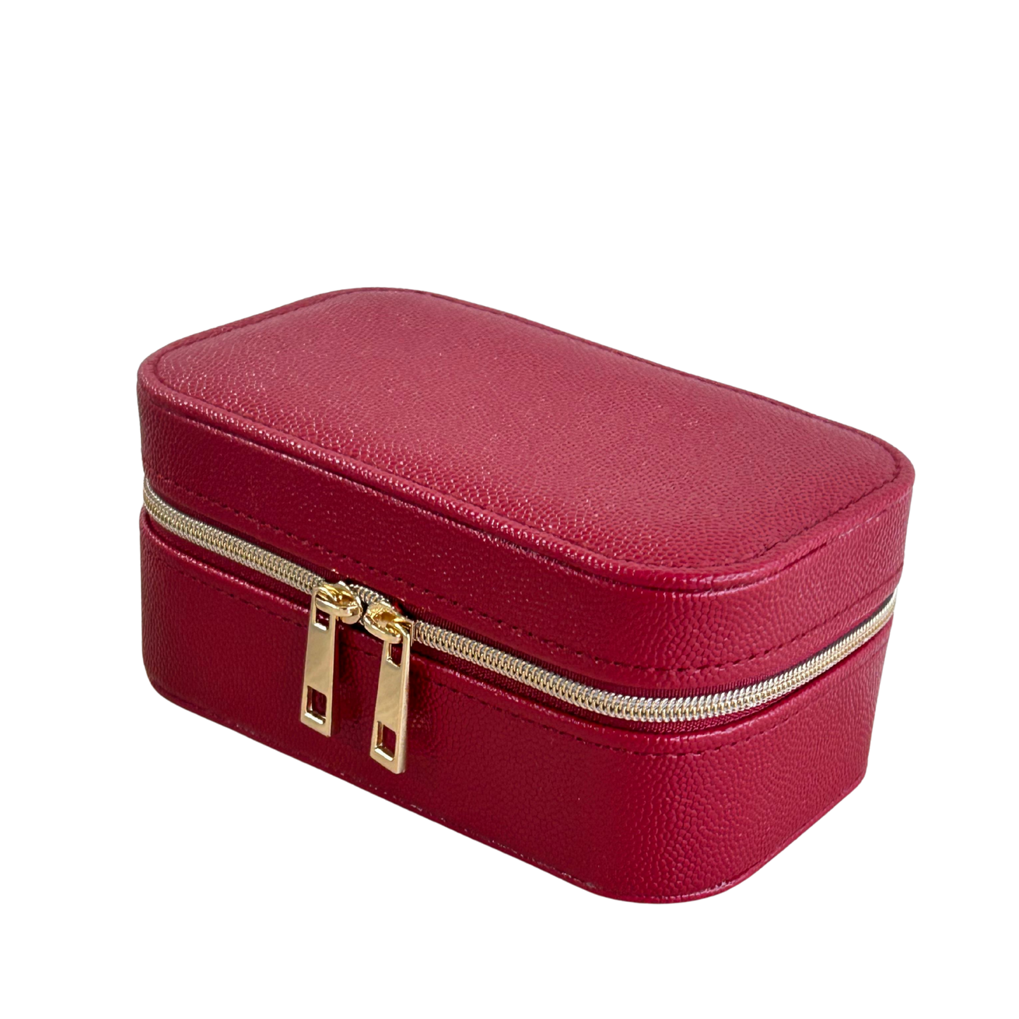 Estuche organizador compacto mediano para joyas en tono rojo cierre metálico