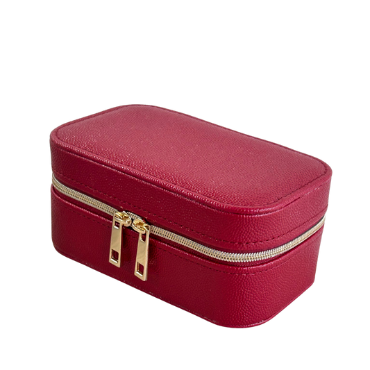 Estuche organizador compacto mediano para joyas en tono rojo cierre metálico