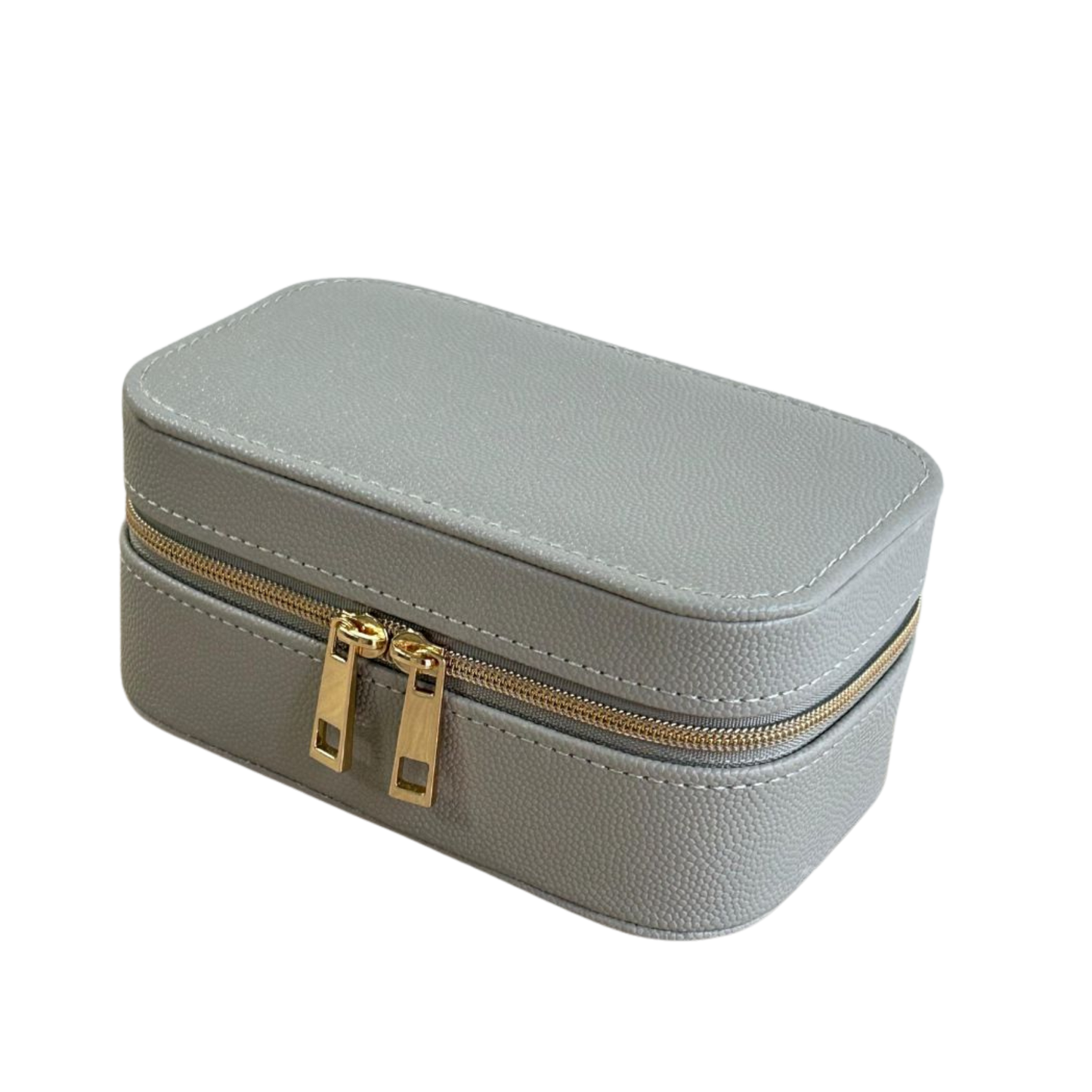 Estuche organizador compacto mediano para joyas en tono gris cierre metálico