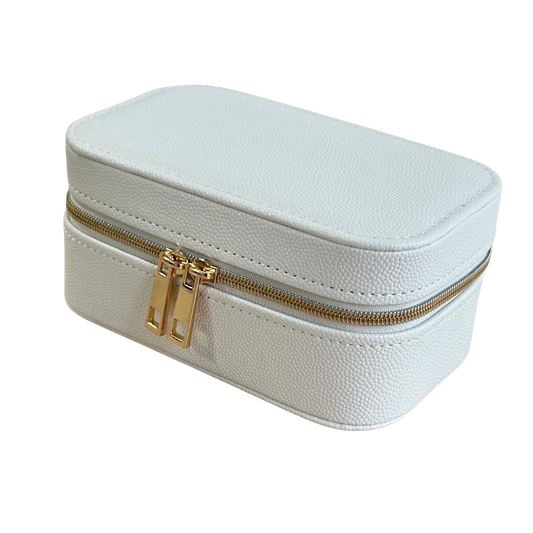 Estuche organizador para joyas en blanco con cierre blanco estilo elegante