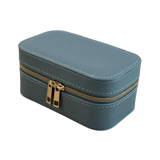 Estuche organizador para joyas en blanco con cierre gris estilo elegante