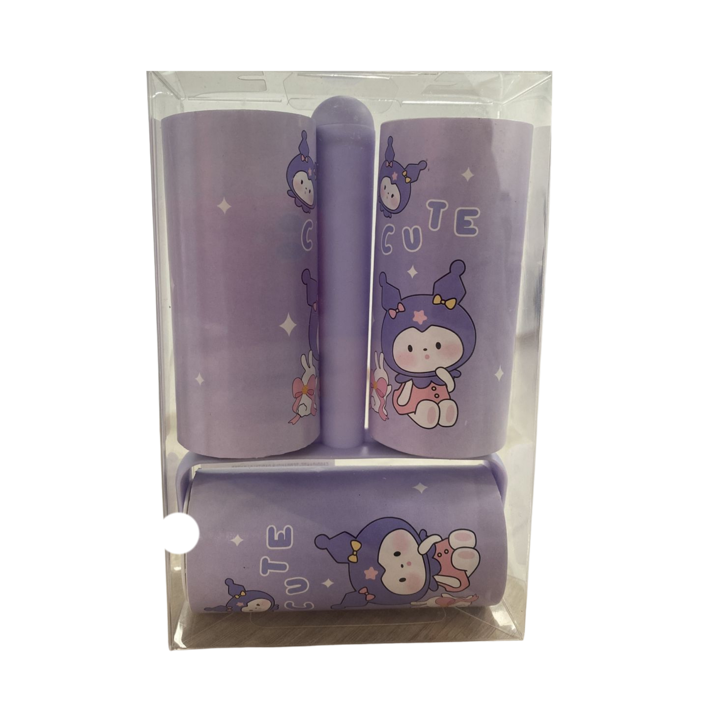 Rodillo adhesivo quitapelusas con diseño de personaje morado – Set de recambio 3 piezas