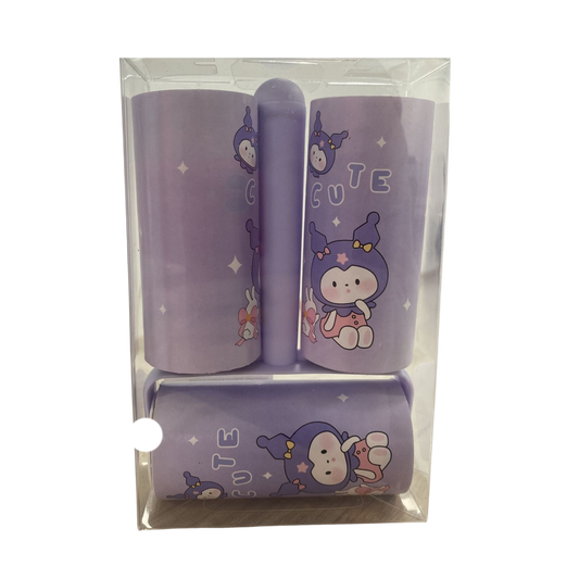 Rodillo adhesivo quitapelusas con diseño de personaje morado – Set de recambio 3 piezas