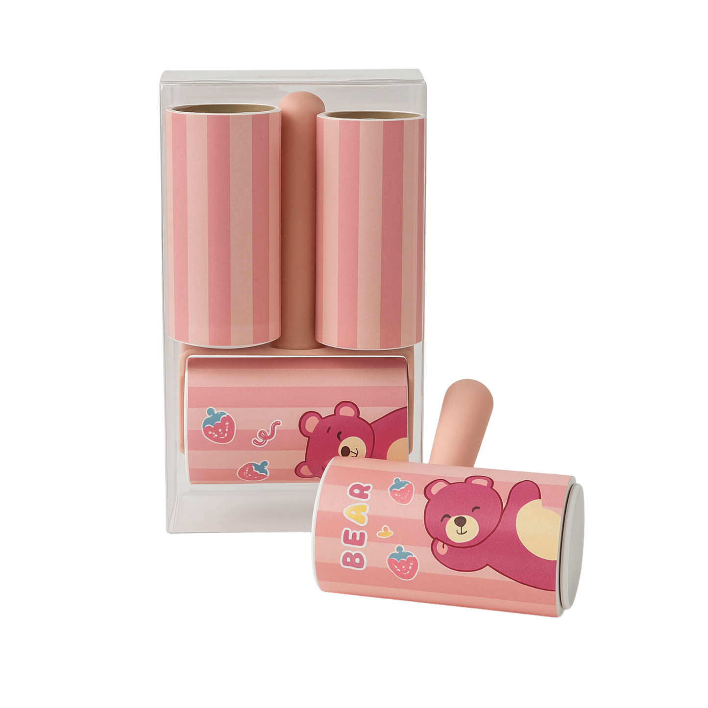 Rodillo adhesivo quitapelusas con diseño de oso rosado – Set de recambio 3 piezas