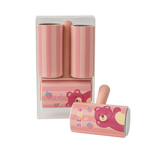 Rodillo adhesivo quitapelusas con diseño de oso rosado – Set de recambio 3 piezas