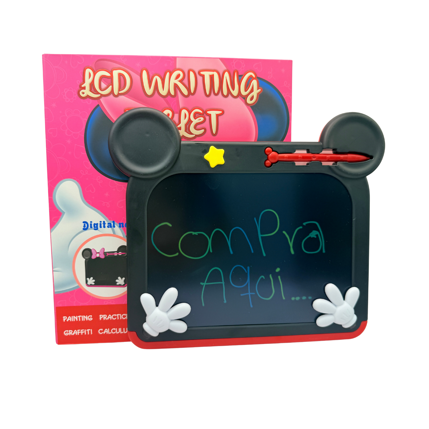 Tableta digital LCD para dibujo y escritura con diseño de mickey roja negra