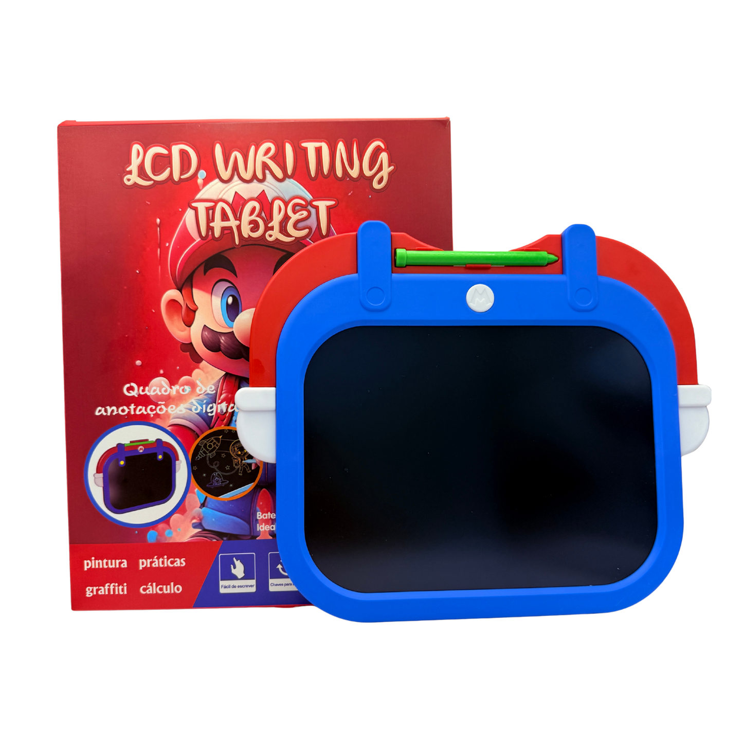 Tableta digital LCD para dibujo y escritura con diseño de mario rojo azul