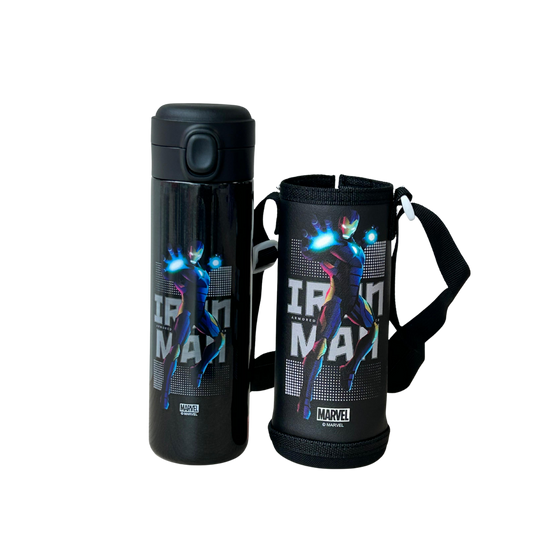 Termo portátil negro con funda y diseño de Iron Man - Marvel