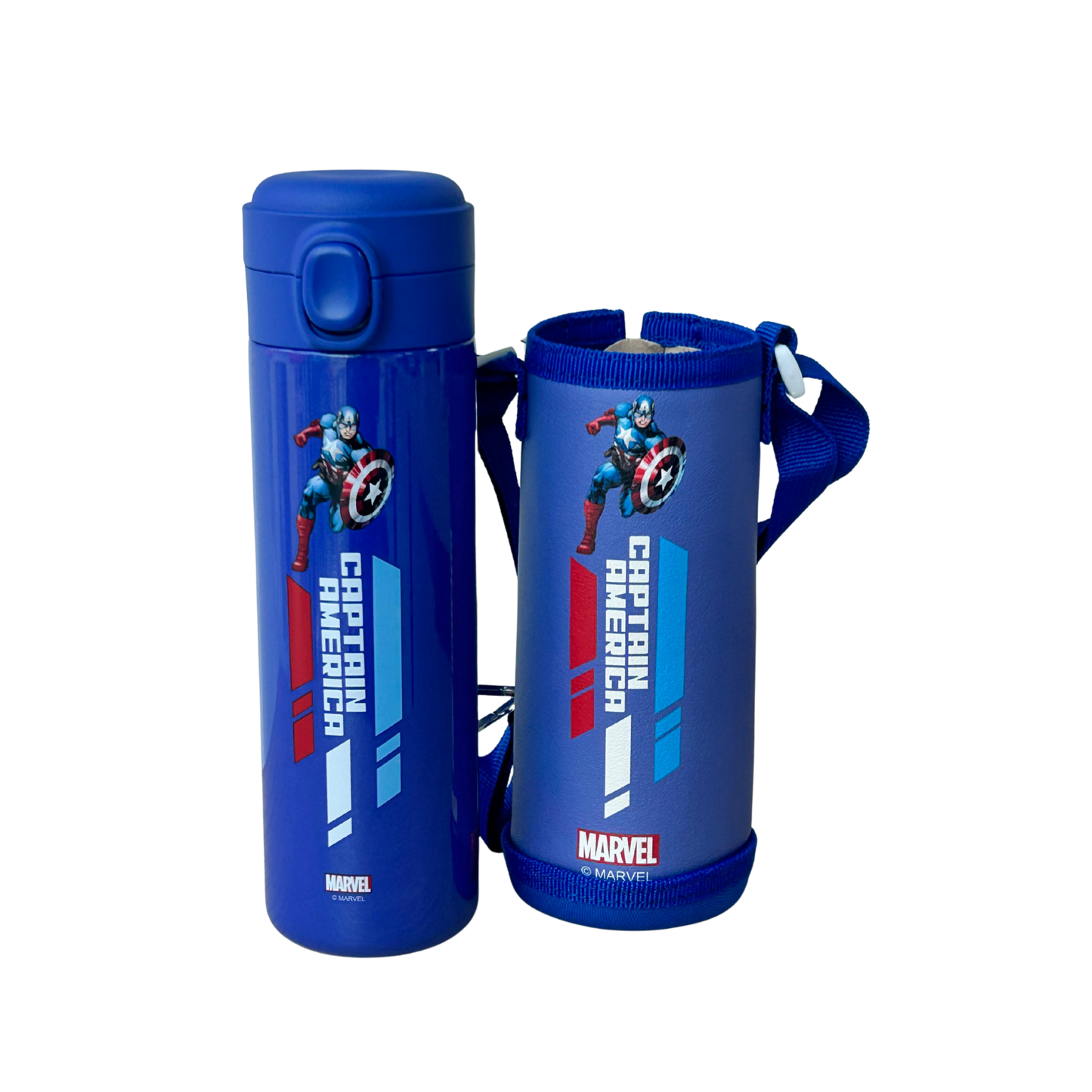 Termo portátil azul con funda y diseño de Capitán América – Marvel