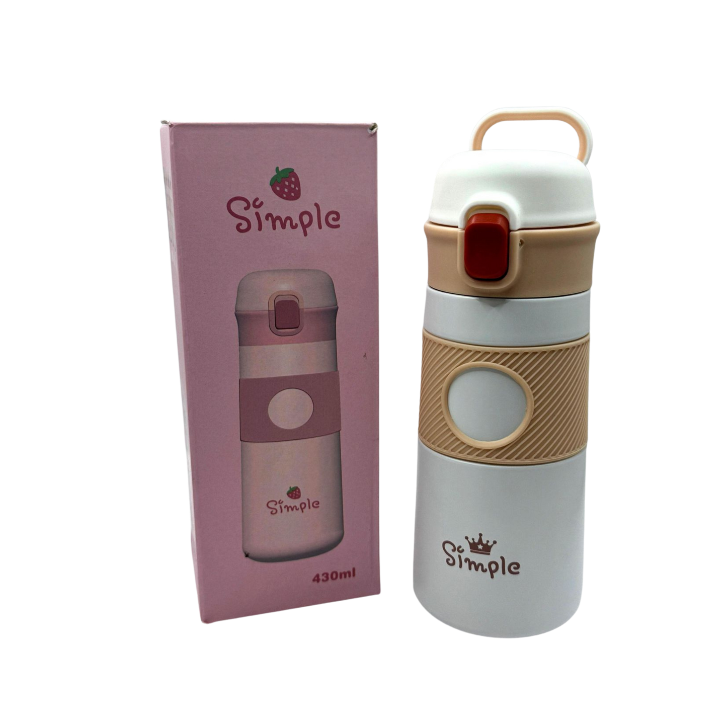 Termo portátil blanco 430 ml con tapa segura y diseño minimalista Simple