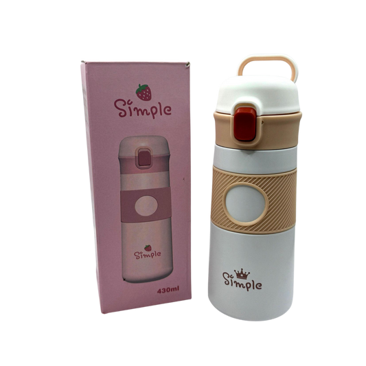 Termo portátil blanco 430 ml con tapa segura y diseño minimalista Simple