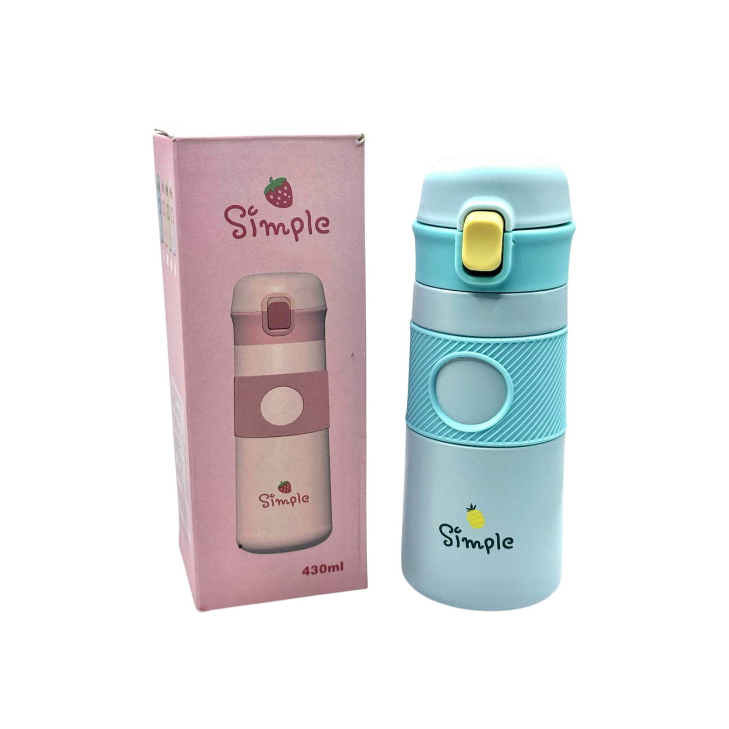 Termo portátil azul celeste 430 ml con tapa segura y diseño minimalista Simple