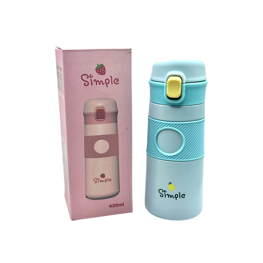 Termo portátil azul celeste 430 ml con tapa segura y diseño minimalista Simple