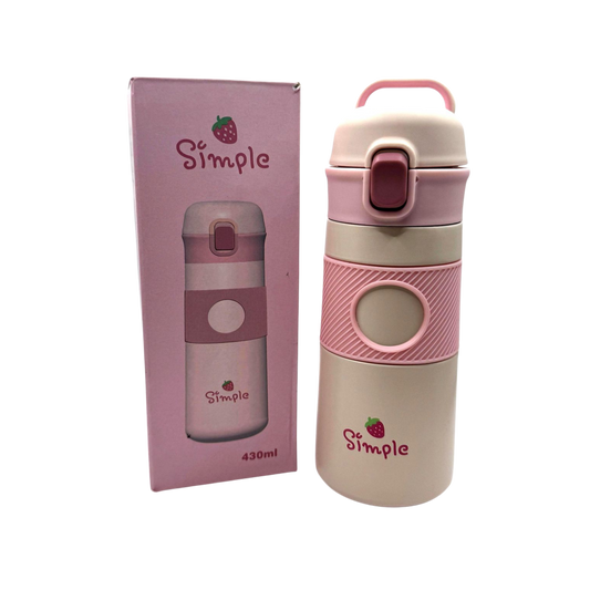 Termo portátil rosado 430 ml con tapa segura y diseño minimalista Simple