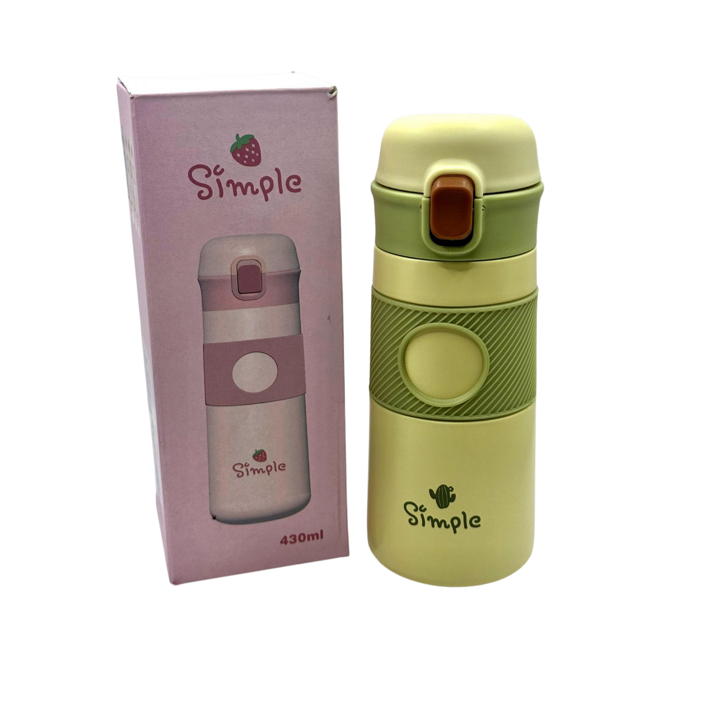 Termo portátil verde 430 ml con tapa segura y diseño minimalista Simple